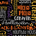 Ghostly Words Black Cotton 44"/45" Fabric Per Yard