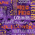 Ghostly Words Purple Cotton 44"/45" Fabric Per Yard