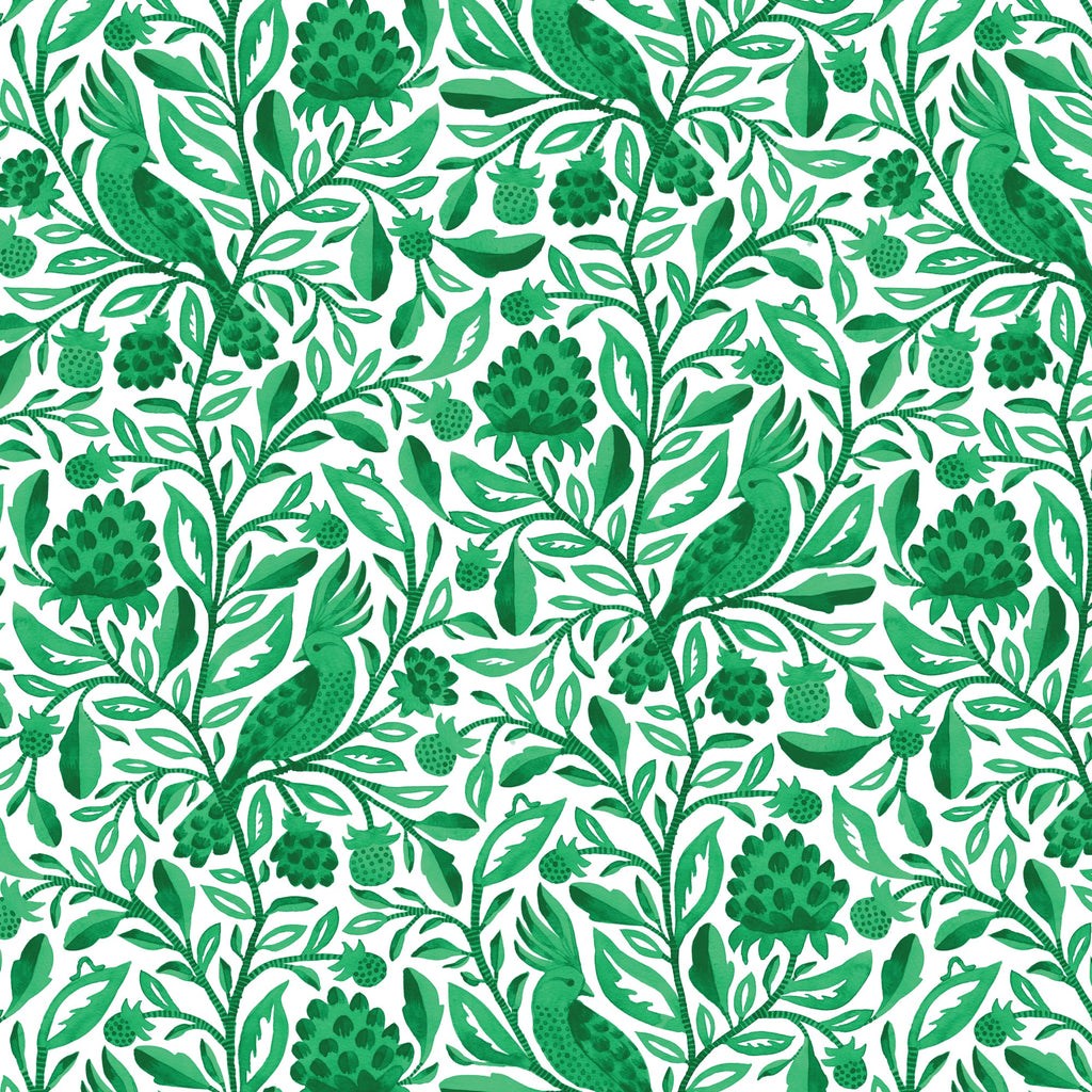 Green Esmralda Birds and Branches Cotton 44/45 Fabric Per Yard