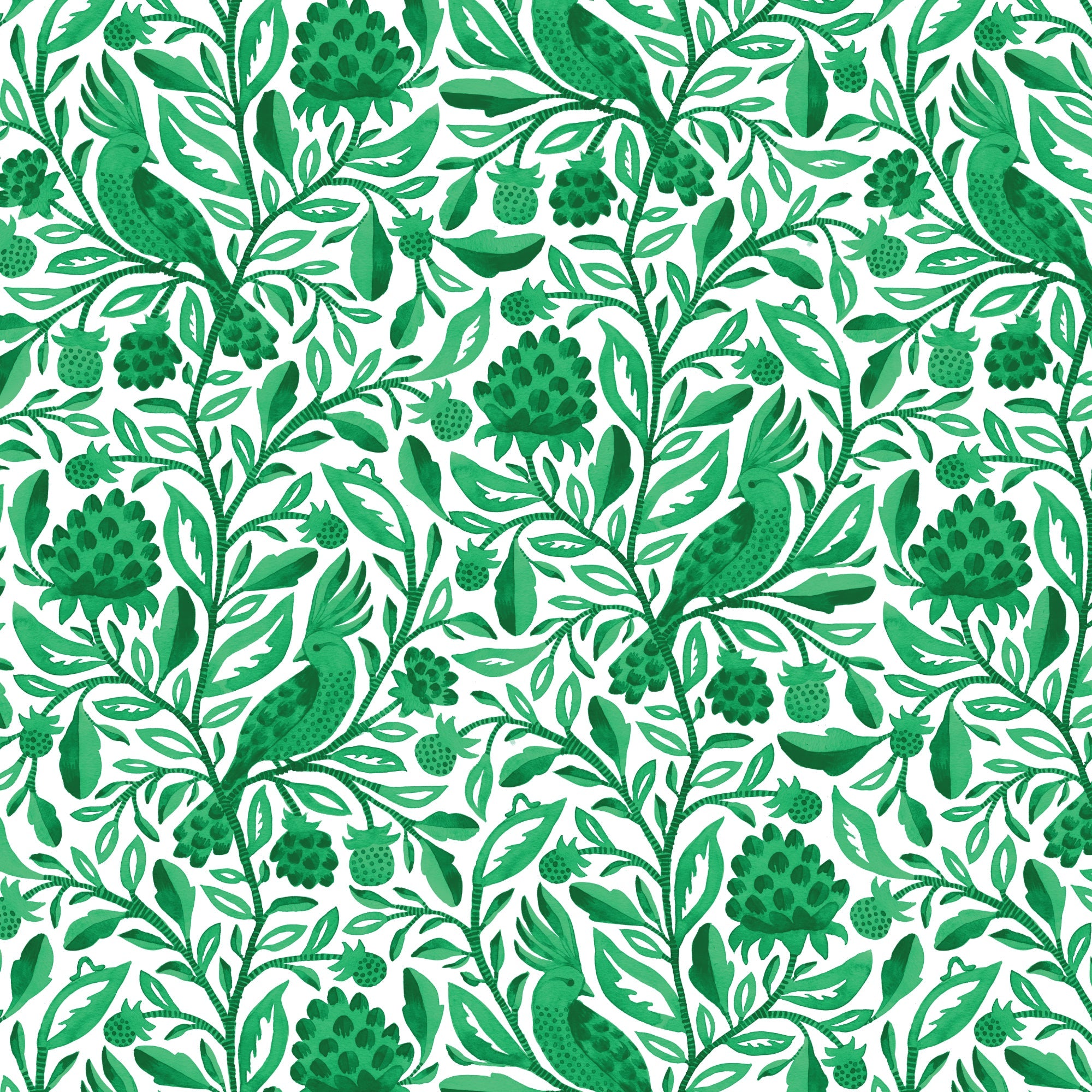 Green Esmralda Birds and Branches Cotton 44/45 Fabric Per Yard