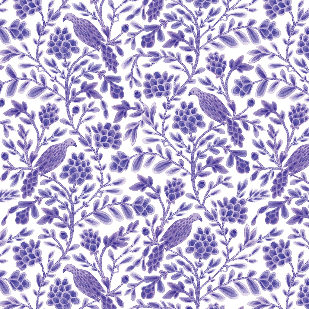 Purple Yolanda Birds and Branches Cotton 44/45 Fabric Per Yard