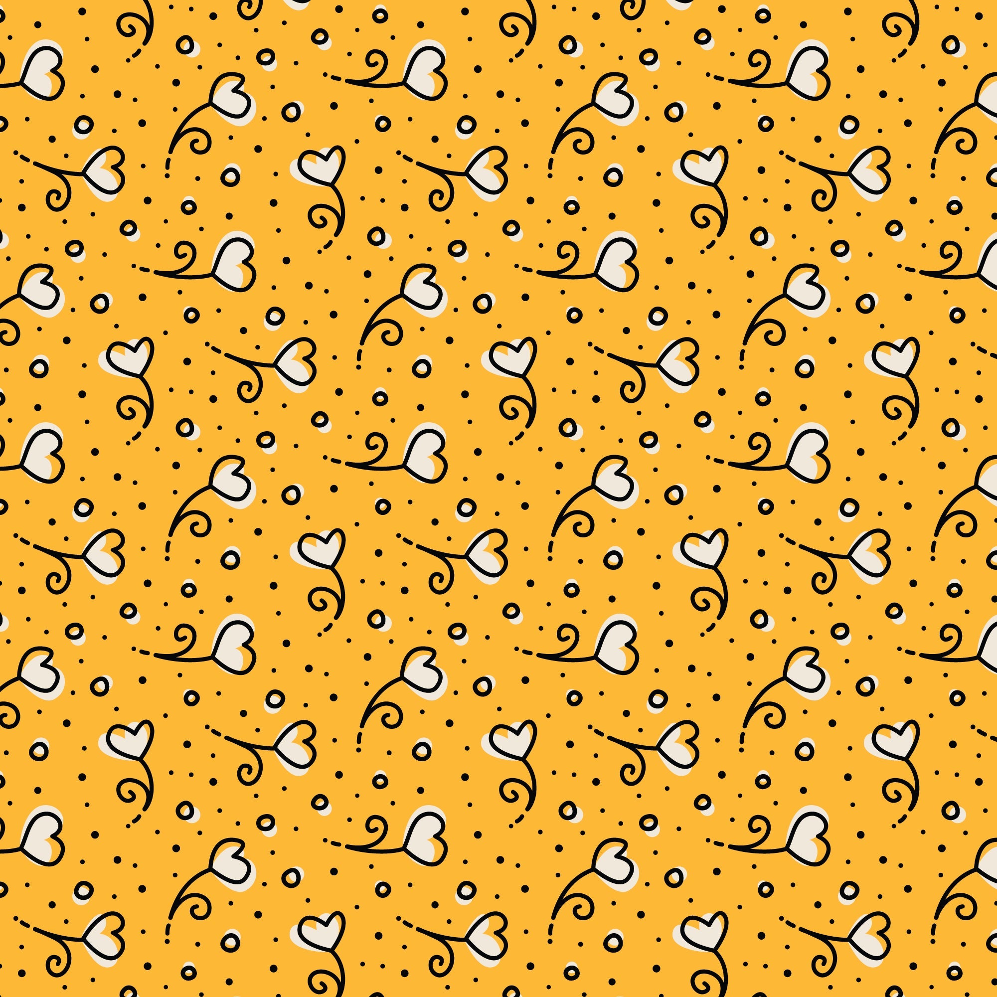Yellow Heart Blossoms Love Ink 3384 Cotton 44/45 Fabric Per Yard