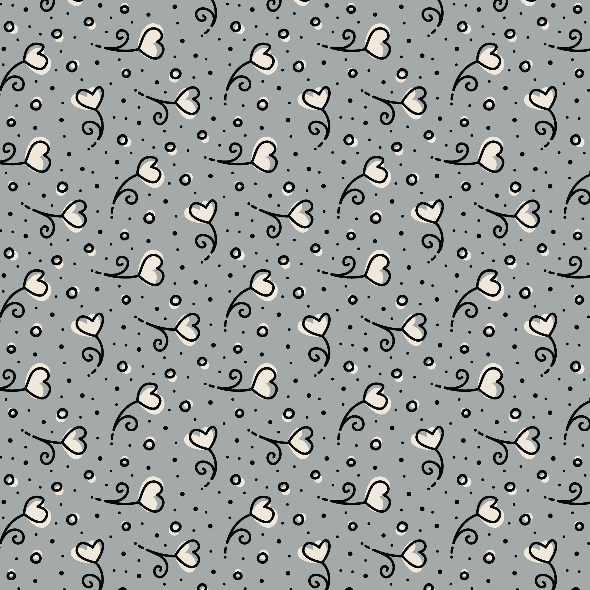 Gray Heart Blossoms Love Ink 3384 Cotton 44/45 Fabric Per Yard