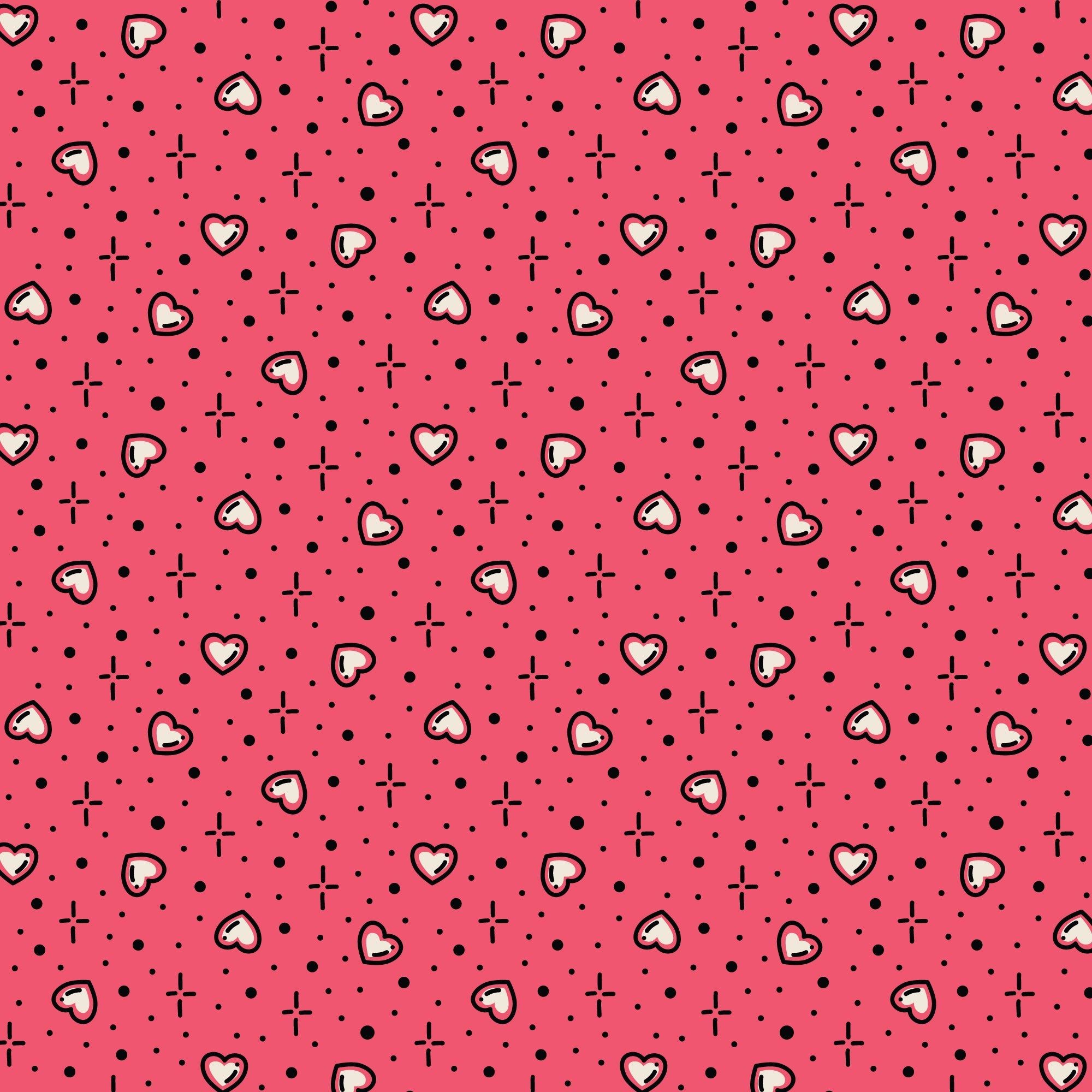 Pink Hearts Love Ink 3388 Cotton 44/45 Fabric Per Yard