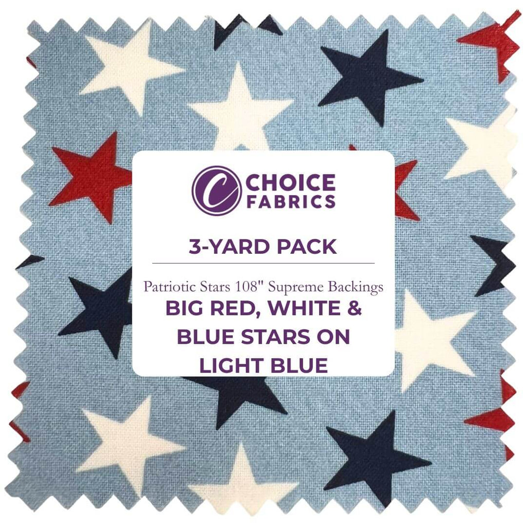 108" 3-Yard Package- Patriotic Stars 108" Supreme Backings - Large Stars on Light Blue