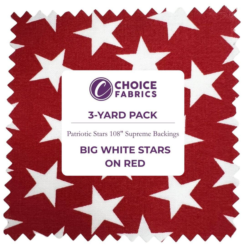 108" 3-Yard Package - Patriotic Stars 108" Supreme Backings - Large White Stars on Red