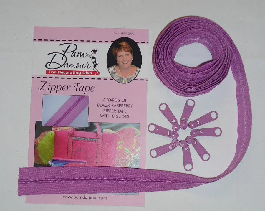 3 yards of Reversible Coil Zipper Tape with 8 Slides Black Raspberry