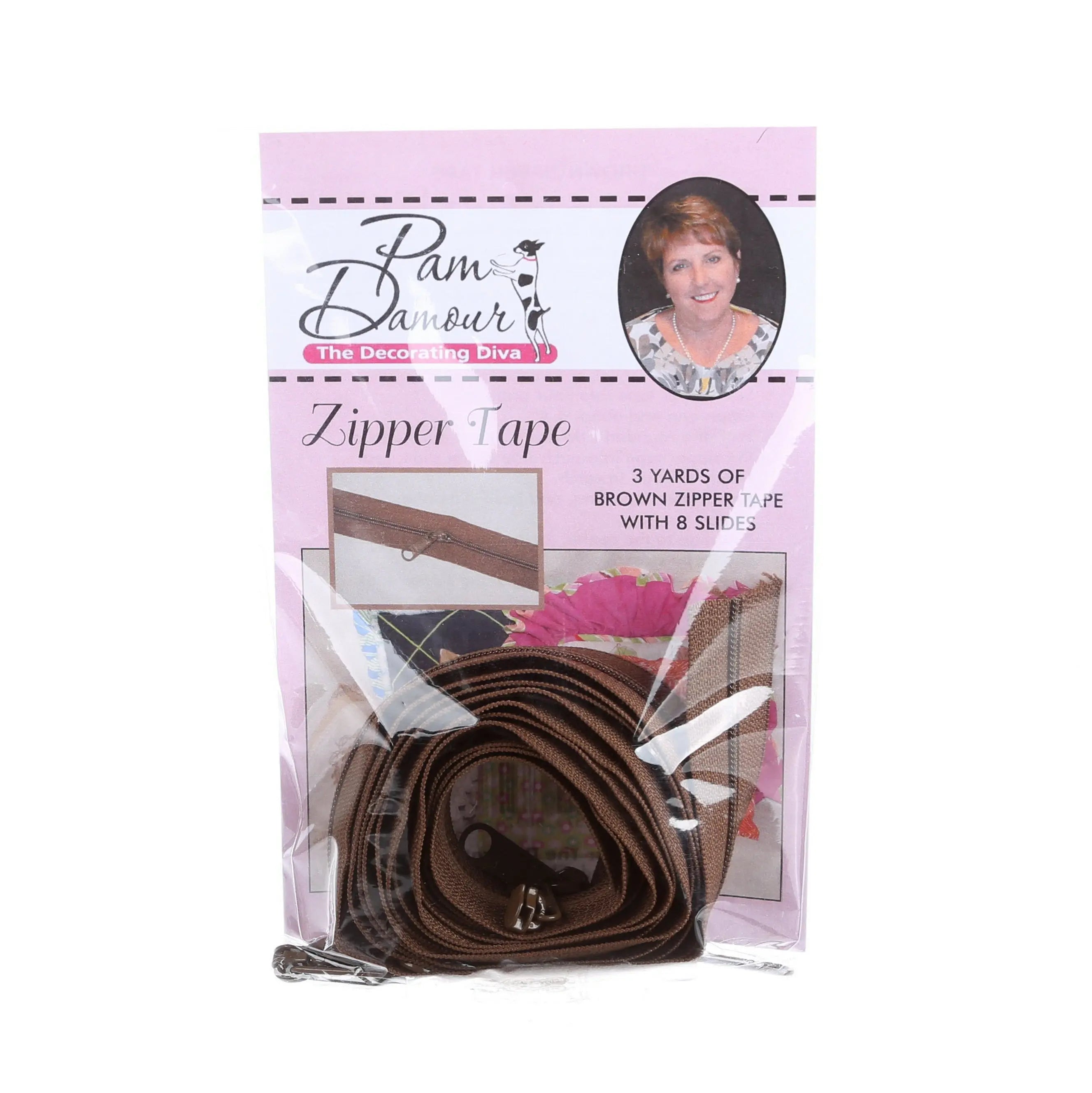 3 yards of Reversible Coil Zipper Tape with 8 Slides Brown