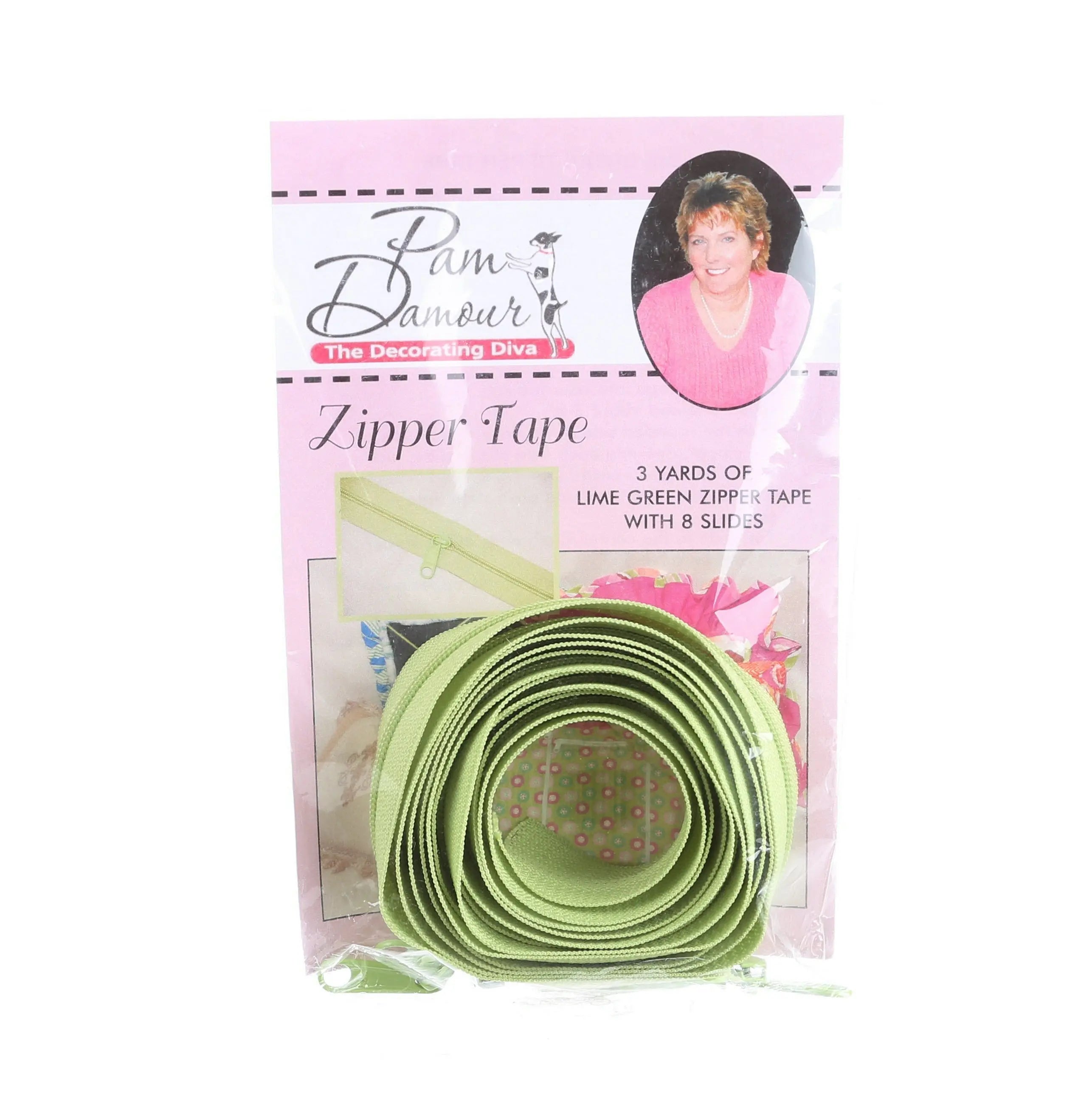 3 yards of Reversible Coil Zipper Tape with 8 Slides Lime