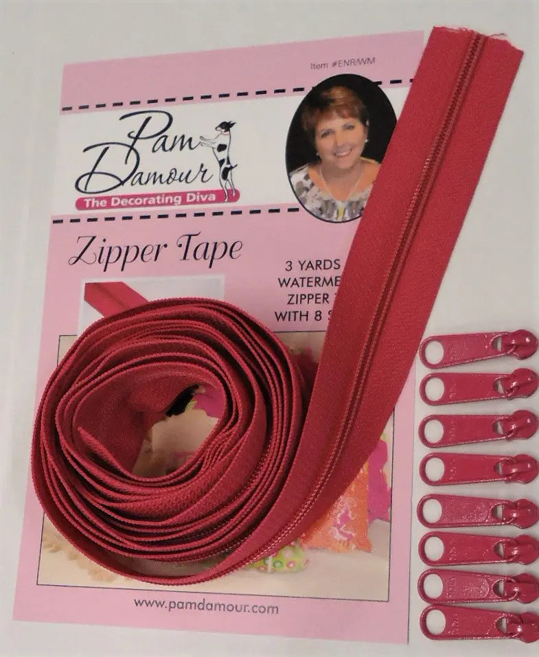 3 yards of Reversible Coil Zipper Tape with 8 Slides Watermelon