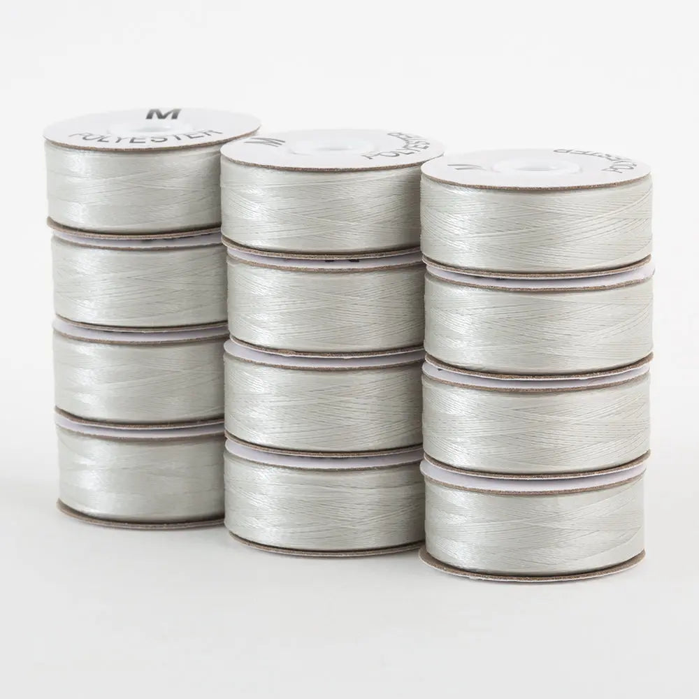 Super Bobs Poly #623 Silver (M-Style) 12 pack pre-wound bobbins
