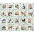 NAUTICUS SEA CREATURES PICTURE PATCHES LT AQUA 44"/45" Cotton Fabric Per Yard