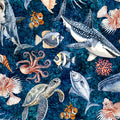 NAUTICUS SEA CREATURES DK NAVY 44"/45" Cotton Fabric Per Yard
