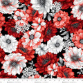 Red White Large Floral Scarlet's Treasure 44"/45" Cotton Fabric Per Yard
