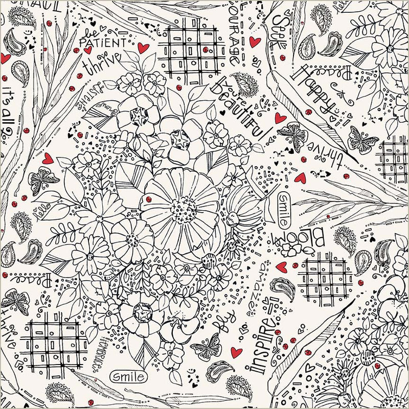 White Blooming Doodles 108" Cotton Fabric Per Yard