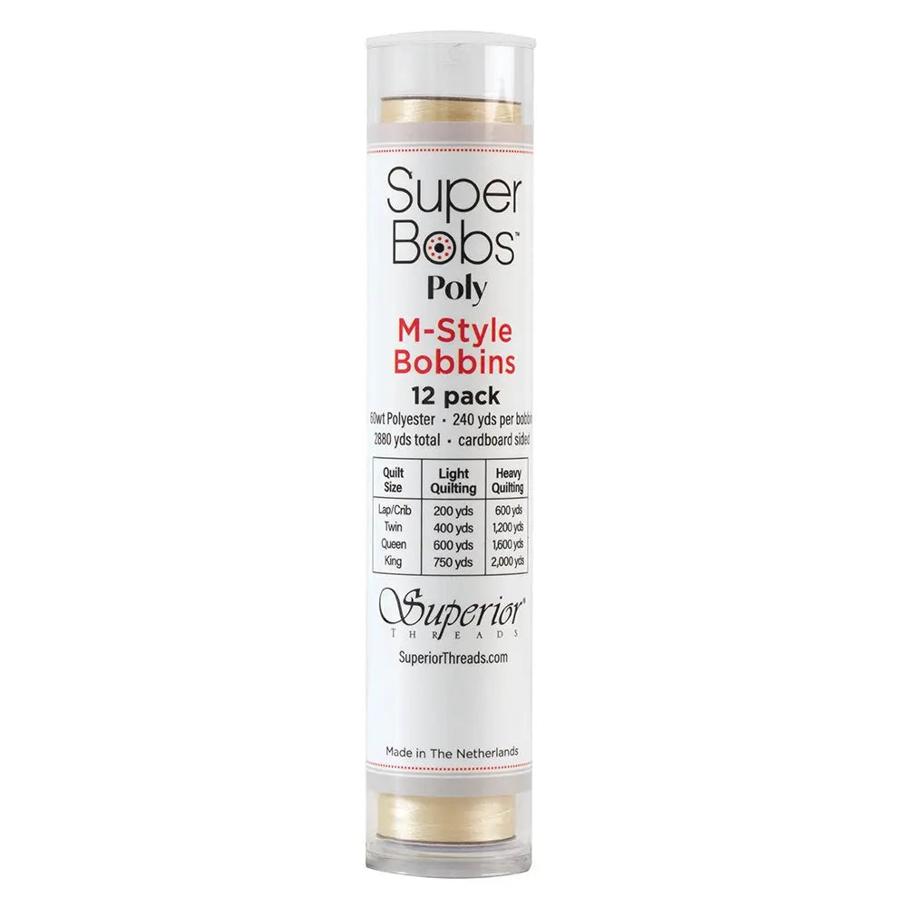 Super Bobs Poly #620 Cream (M-Style) 12 pack pre-wound bobbins