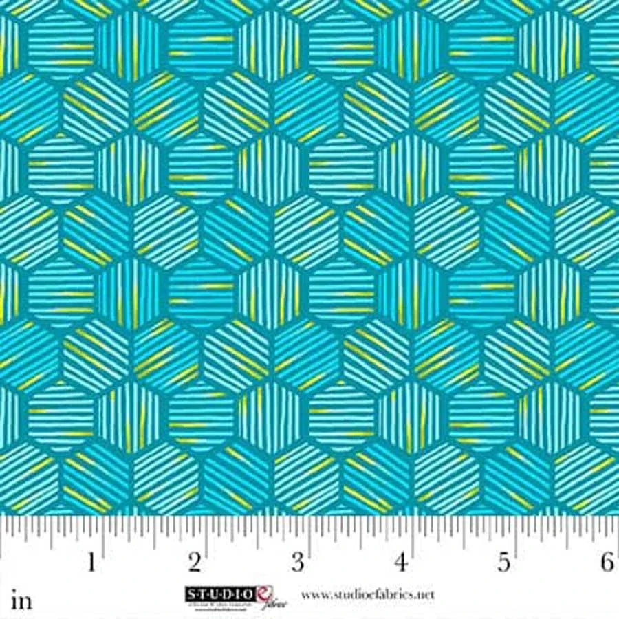 Turquoise Mini Hexies 44"/45" Cotton Fabric Per Yard