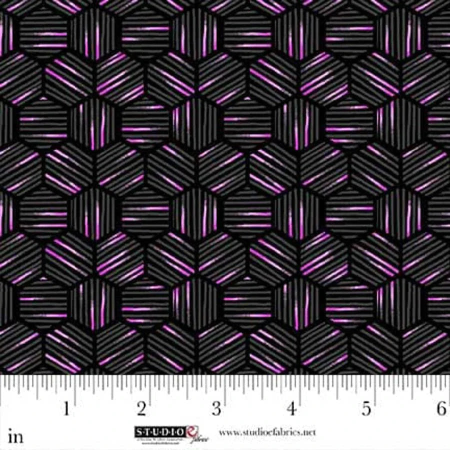 Black Mini Hexies 44"/45" Cotton Fabric Per Yard