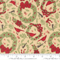 Holiday Cheer Natural Cardinals Wreaths 44"/45" Cotton Fabric Per Yard