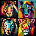Abstract Animals Pop Art Lions Fabric Panel