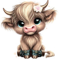 Adorable Highland Cows Fabric Panel 48
