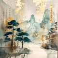 Asian Landscapes on Rice Paper Fabric Panel 10