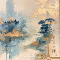 Asian Landscapes on Rice Paper Fabric Panel 17