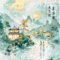 Asian Landscapes on Rice Paper Fabric Panel 19