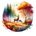 Autumn Forest Deer Fabric Panel 11