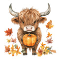 Autumn Highland Cow Fabric Panel 1
