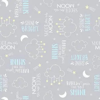 Baby's Adventure - Word Toss - Gray 44" / 45" Fabric Per Yard