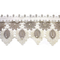 Beige & Silver Floral Lace Trim with Pearl Accents, 4 in X 5 Yards – Scalloped Embroidered Decorative Trim