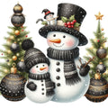 Black Hat Snowmen Fabric Panel 1