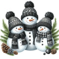 Black Hat Snowmen Fabric Panel 11