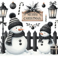 Black Hat Snowmen Fabric Panel 17
