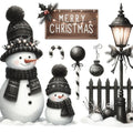 Black Hat Snowmen Fabric Panel 2