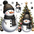 Black Hat Snowmen Fabric Panel 20