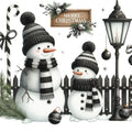 Black Hat Snowmen Fabric Panel 7