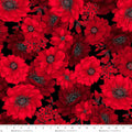 Black Red Large Floral Scarlet's Treasure 44"/45" Cotton Fabric Per Yard