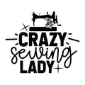 Black and White Crazy Sewing Lady Fabric Panel