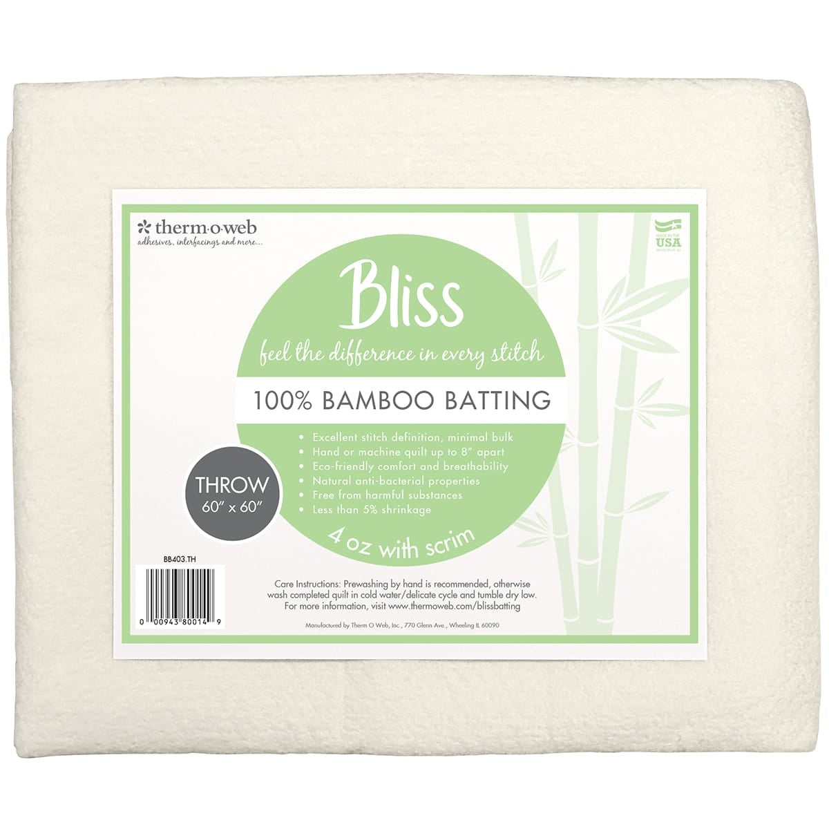 Bliss 100% Bamboo Batting - Throw 60" x 60"