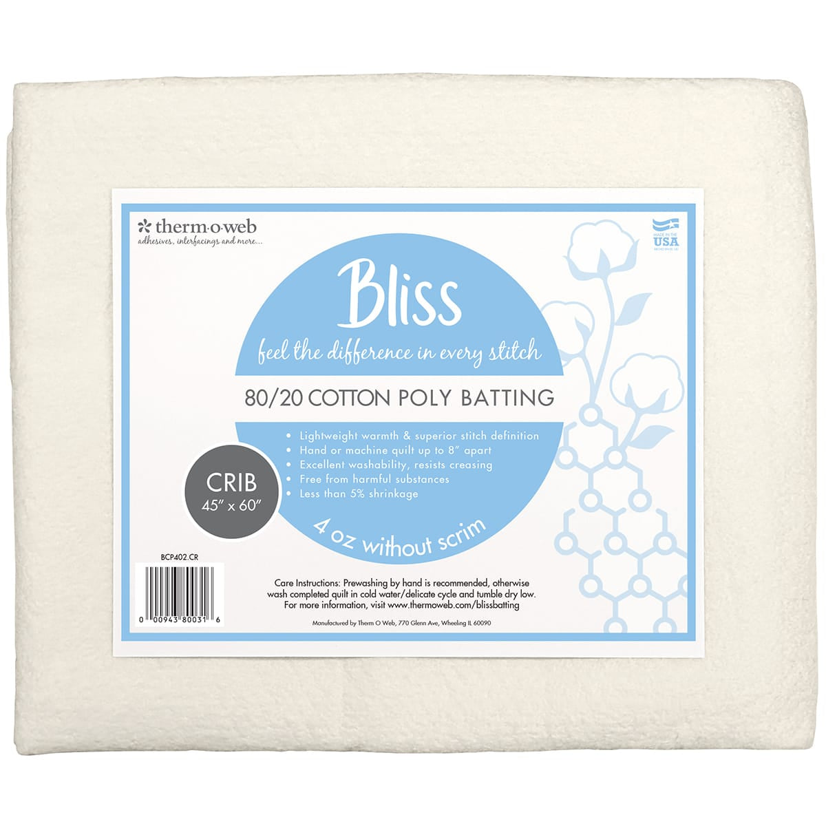 Bliss 80/20 Cotton Poly Batting - Crib 45" x 60"