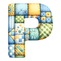 Blue Patchwork Alphabet Fabric Panel 24
