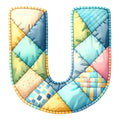 Blue Patchwork Alphabet Fabric Panel 29
