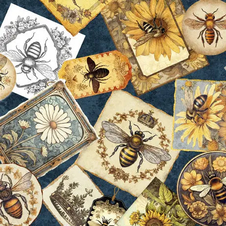 Blue Queen Bee Midnight Cotton Wideback Fabric per yard