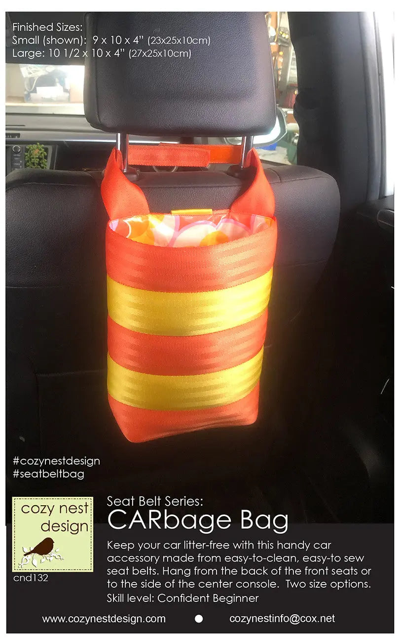 CARbage Seat Belt Vehicle Litter Bag in Orange & Yellow