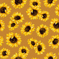 Camel Sunflower Dance 45" wide Fabric per yard
