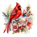 Cardinals on Flowers Fabric Panel 9