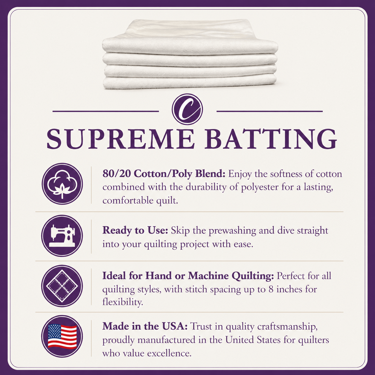 Choice Supreme Batting - 80/20 Cotton/Poly Blend - 30 Yard Roll (93" x 30yds)
