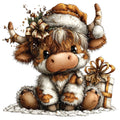 Christmas Highland Cow Fabric Panel 2